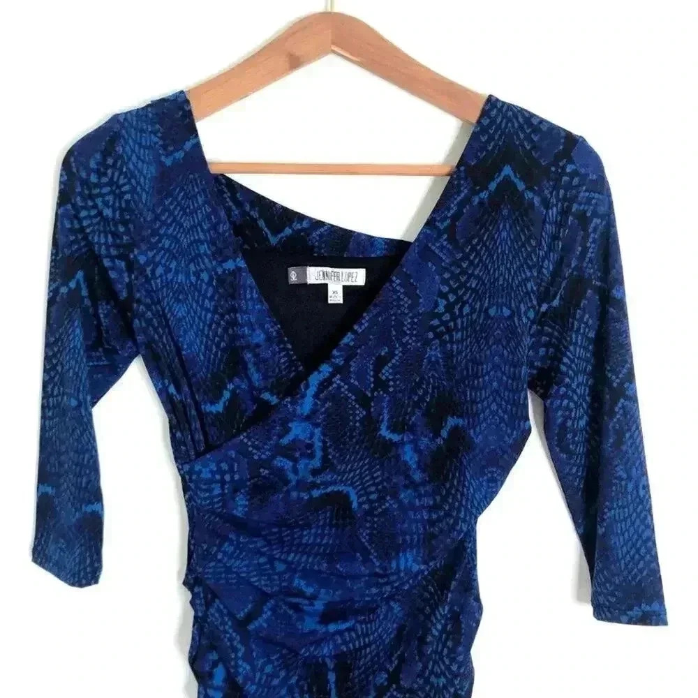 Jennifer Lopez Blue Mini Snake Print Python Bodyc… - image 3